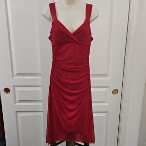 Trixxi | Elegant Red V-Neck High Low Scalloped hem Dress Size L